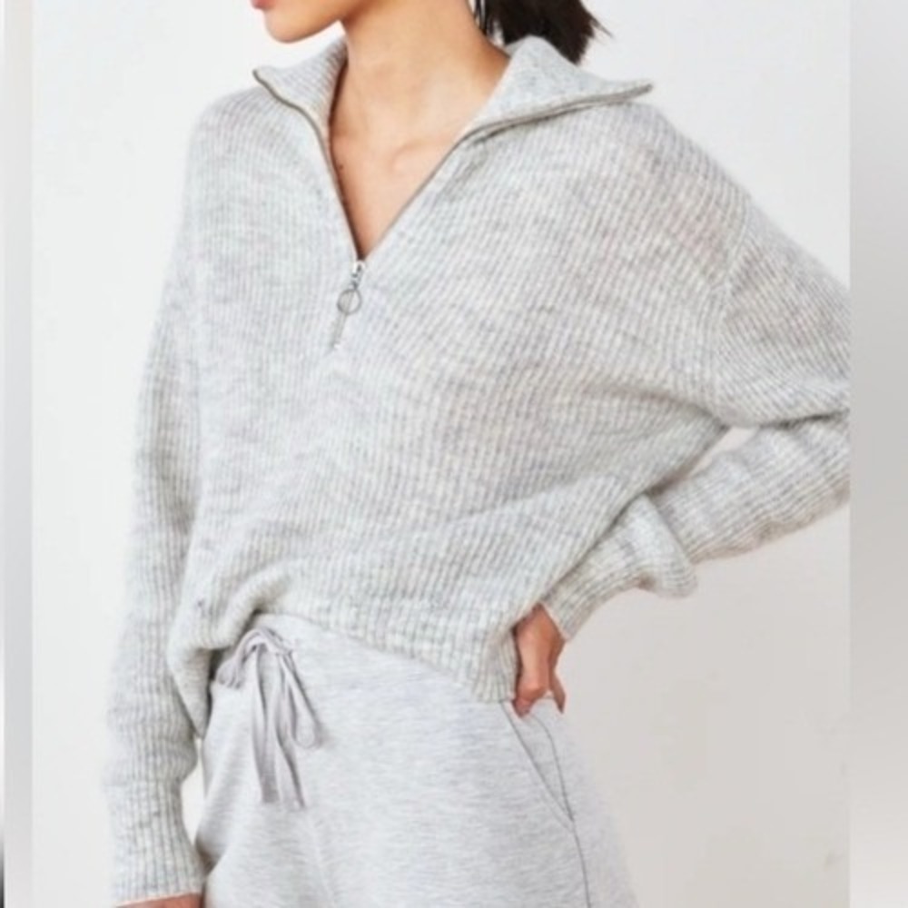 Quince Baby Alpaca Wool Blend Half Zip Sweater Women's L Gray Minimalist Cozy